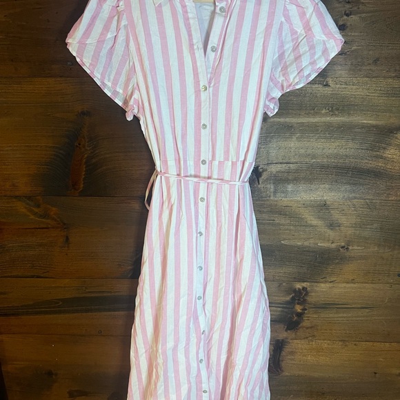 Draper James Striped Button Down Linen Midi Dress with Tie Waist - Picture 13 of 13